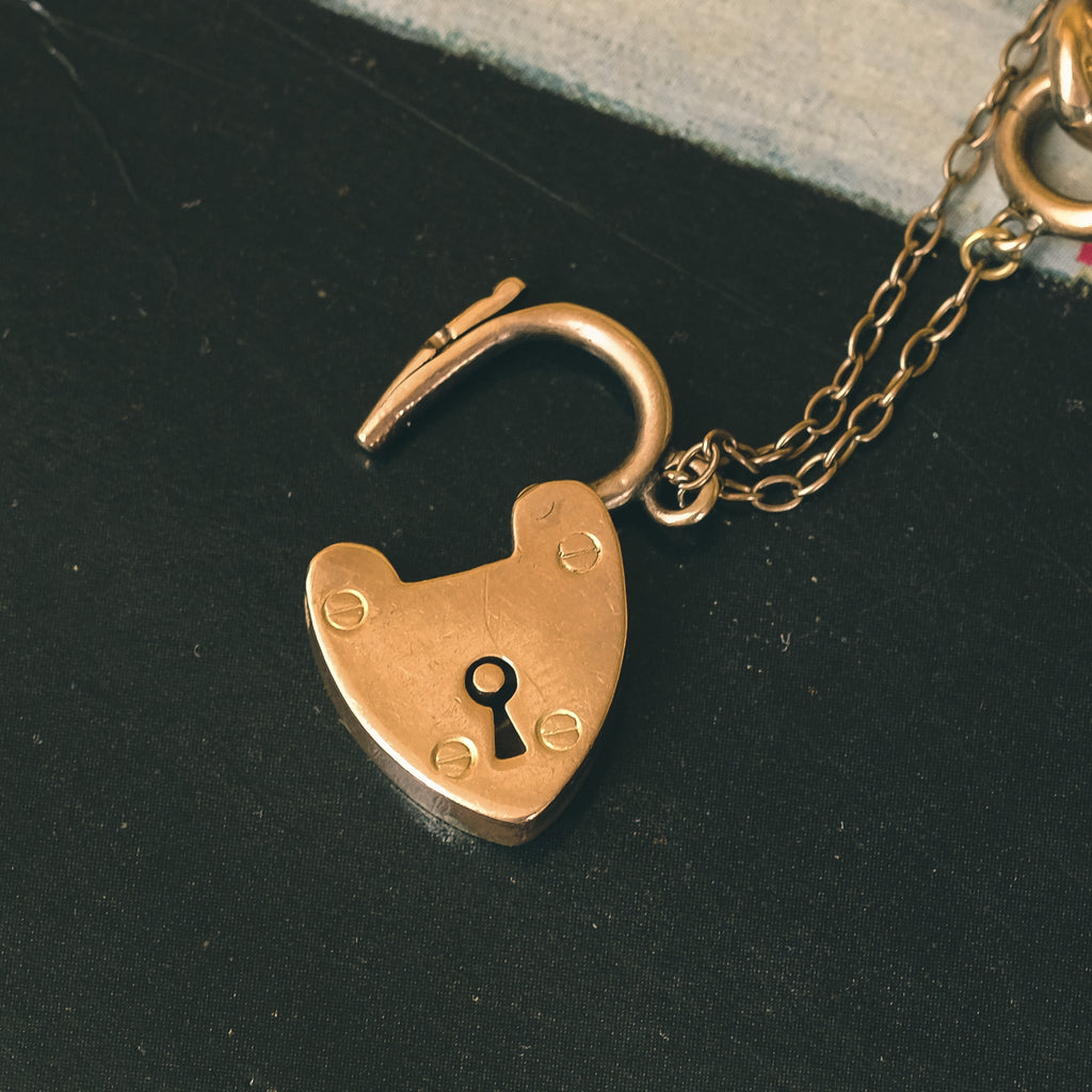 1902 Heart Padlock Curb Link Bracelet - Lost Owl Jewelry