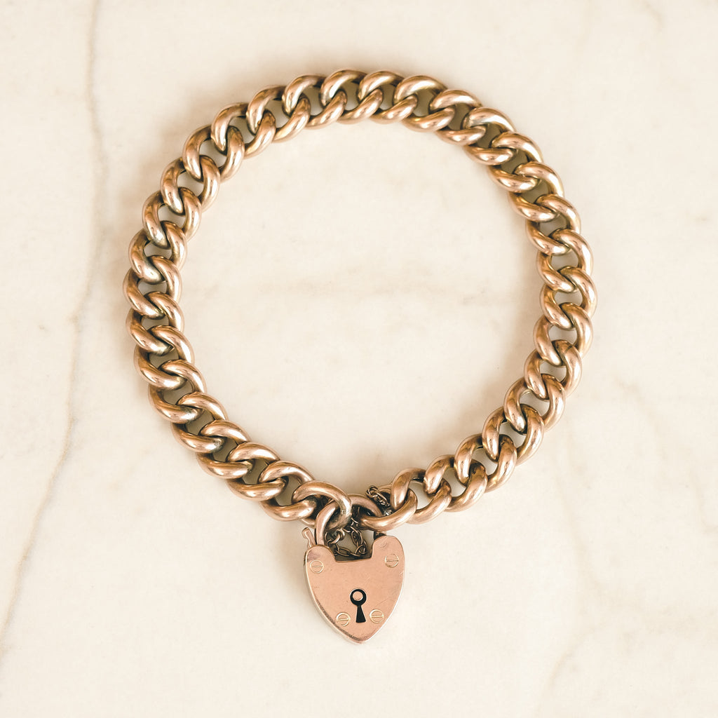 1902 Heart Padlock Curb Link Bracelet - Lost Owl Jewelry