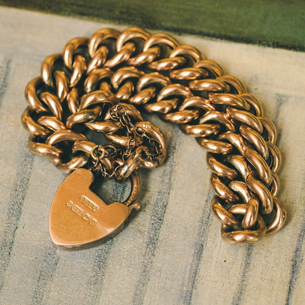 1902 Heart Padlock Curb Link Bracelet - Lost Owl Jewelry