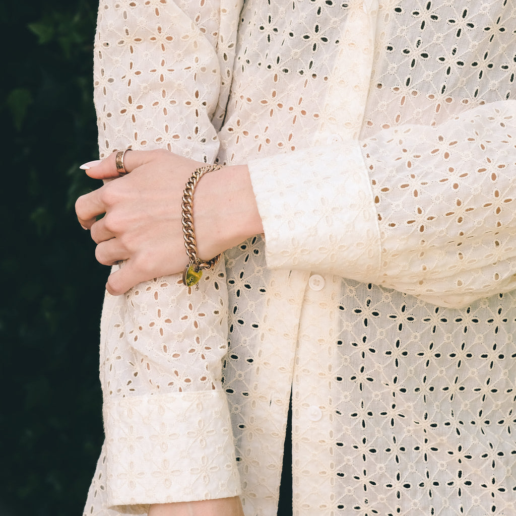 1902 Heart Padlock Curb Link Bracelet - Lost Owl Jewelry