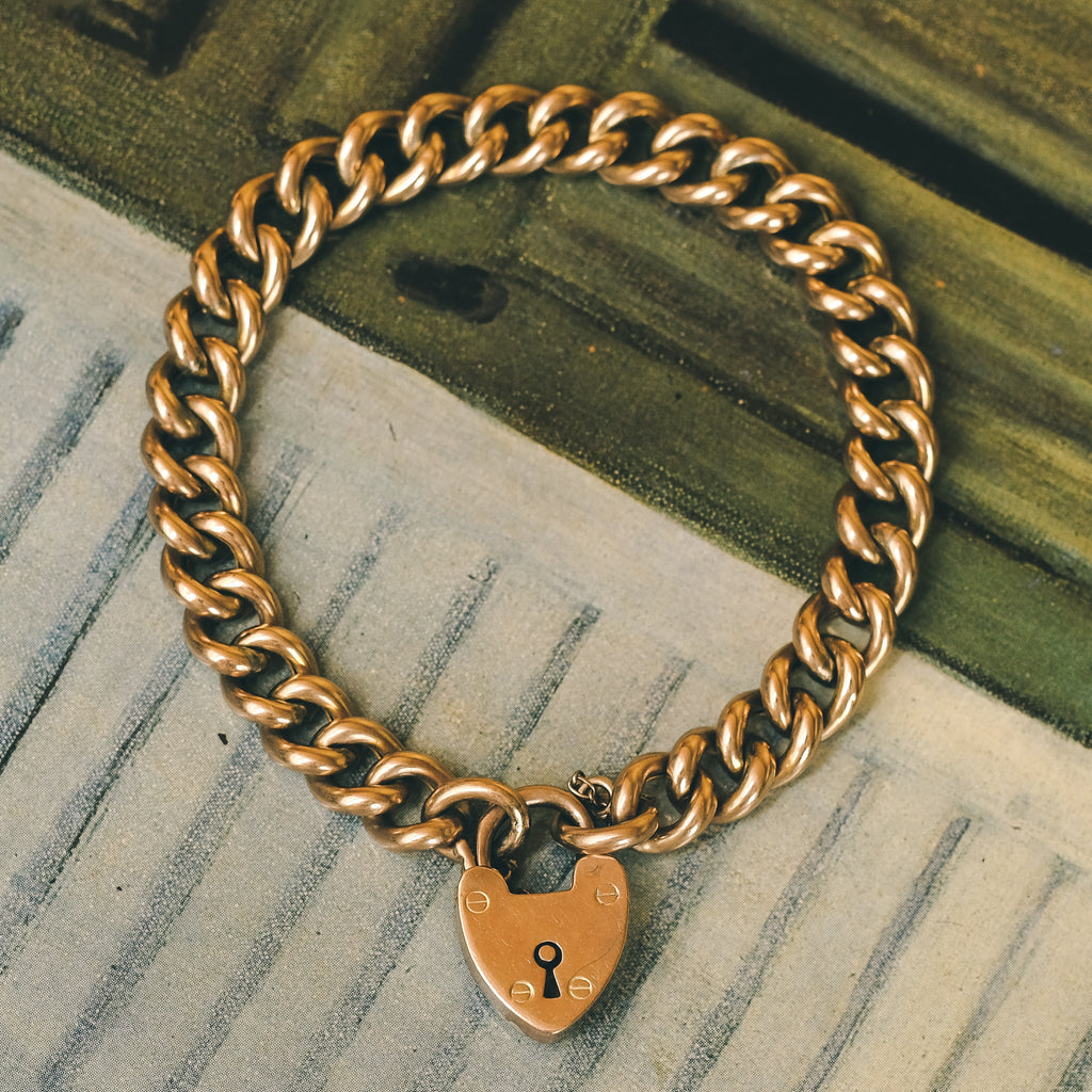 1902 Heart Padlock Curb Link Bracelet - Lost Owl Jewelry
