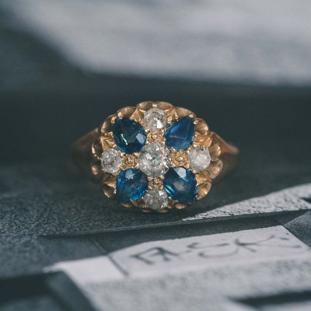1902 Sapphire & Diamond Belcher Ring - Lost Owl Jewelry