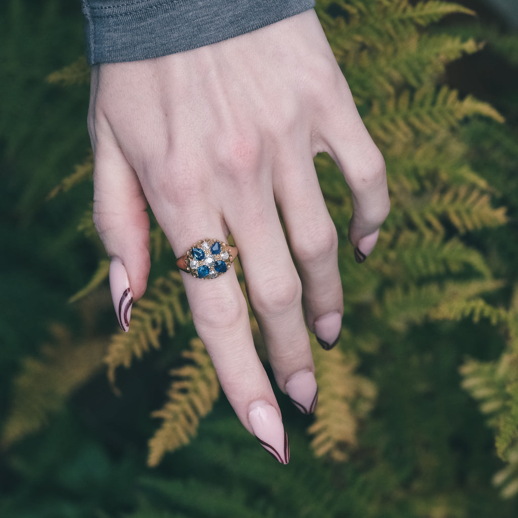 1902 Sapphire & Diamond Belcher Ring - Lost Owl Jewelry