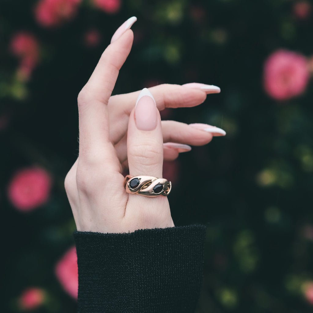 1911 Garnet Twin Snakes Ring - Lost Owl Jewelry