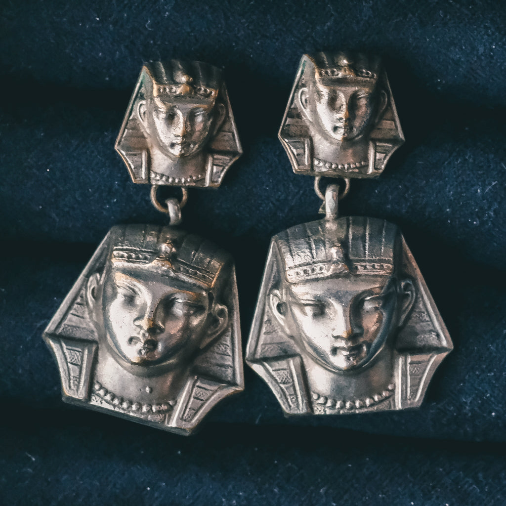 1920s Egyptian Revival Pharaoh Earrings - Lost Owl Jewelry