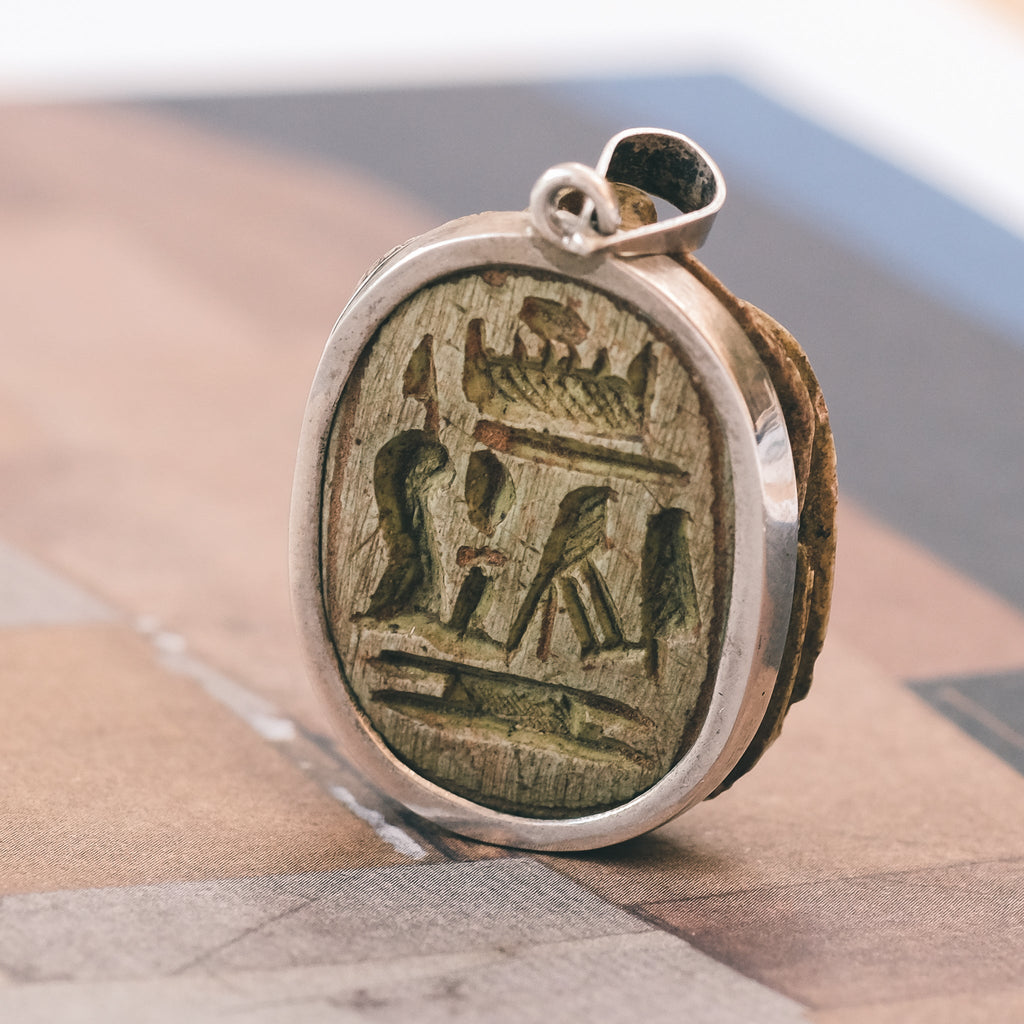 1920s Faience Scarab Pendant - Lost Owl Jewelry