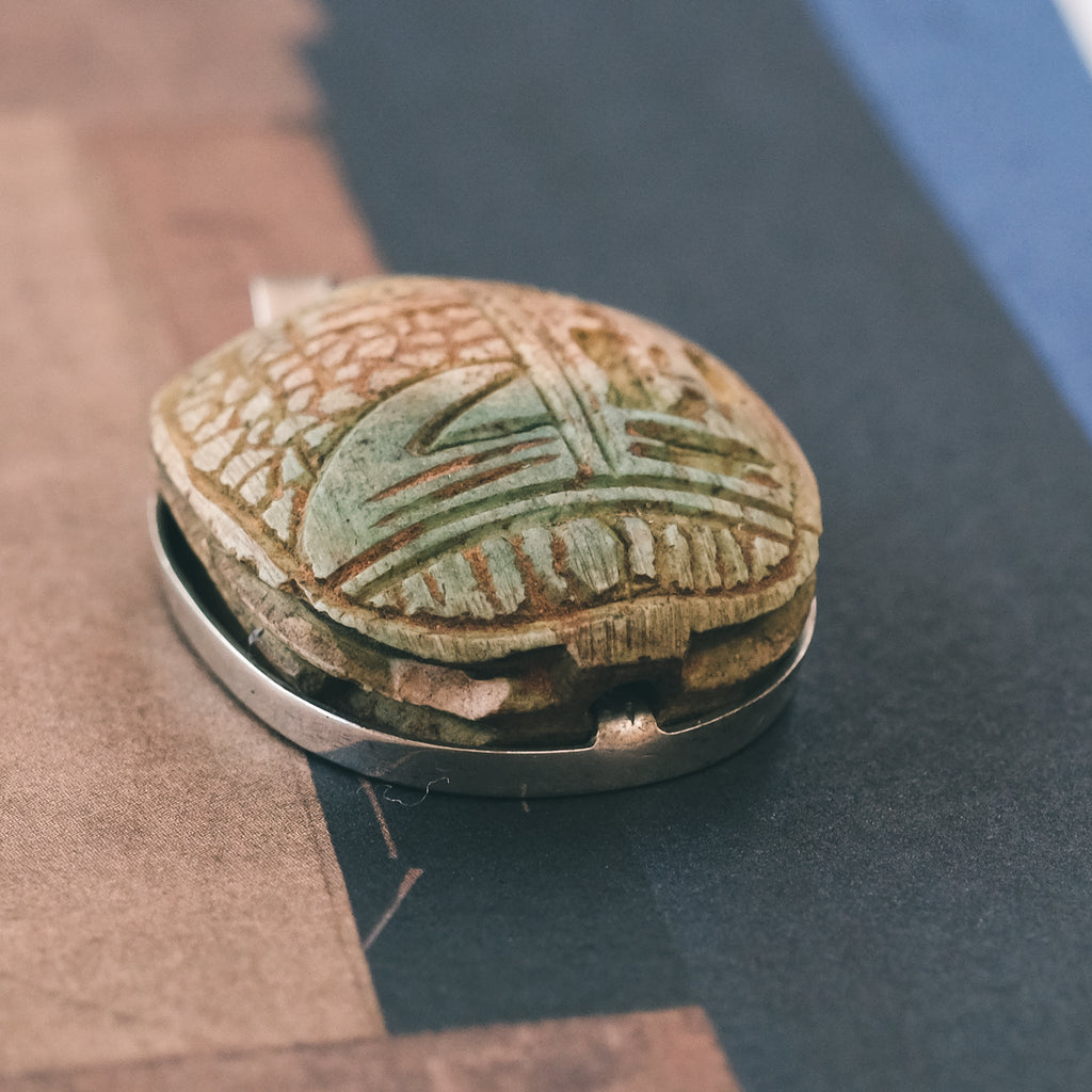 1920s Faience Scarab Pendant - Lost Owl Jewelry