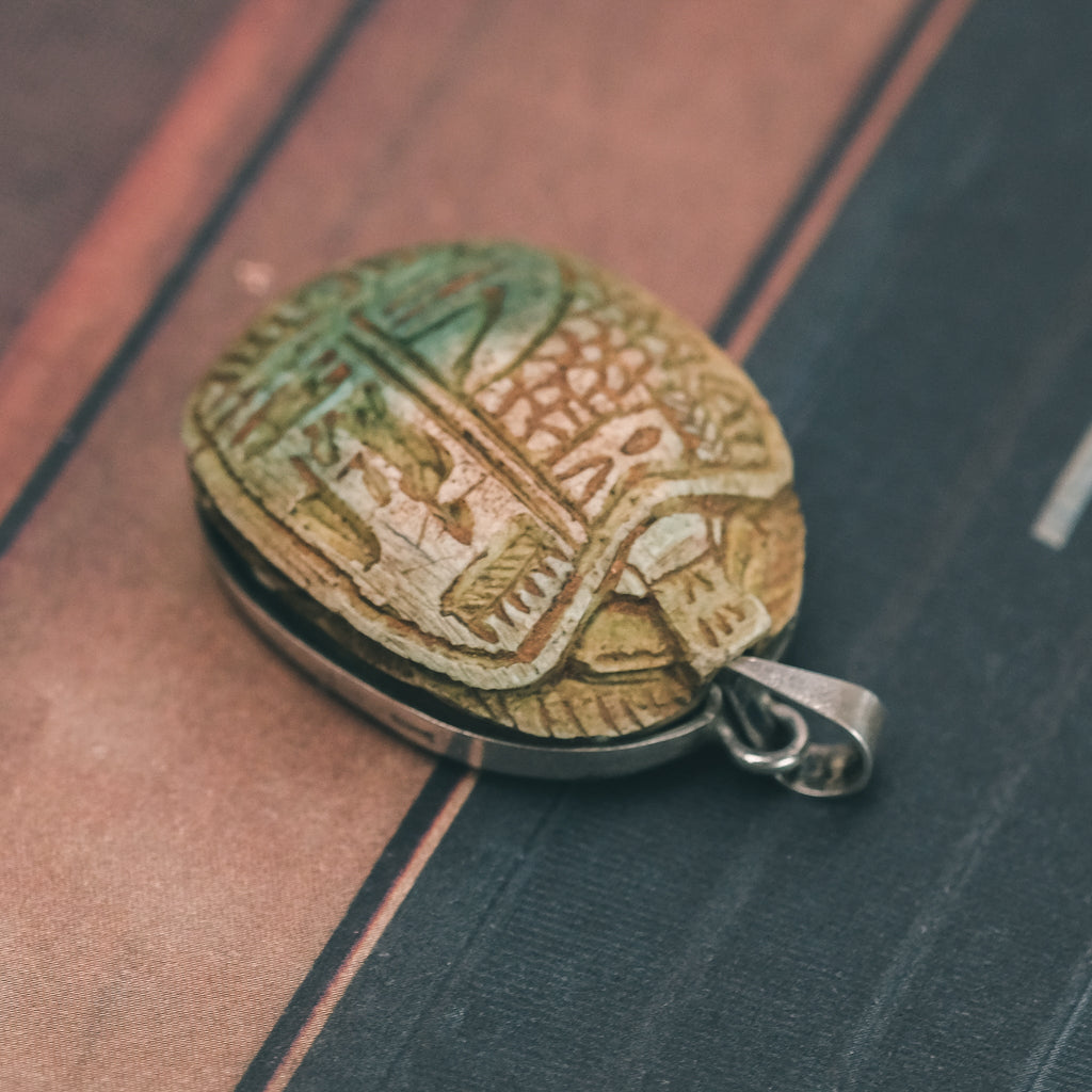 1920s Faience Scarab Pendant - Lost Owl Jewelry