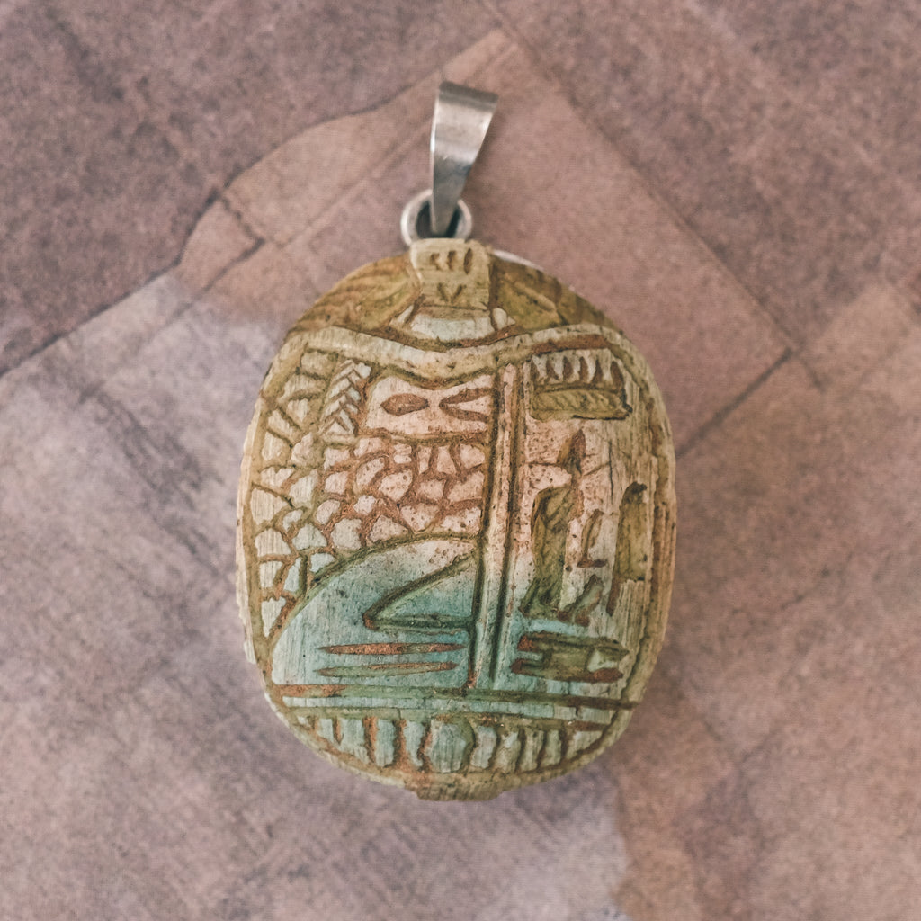 1920s Faience Scarab Pendant - Lost Owl Jewelry