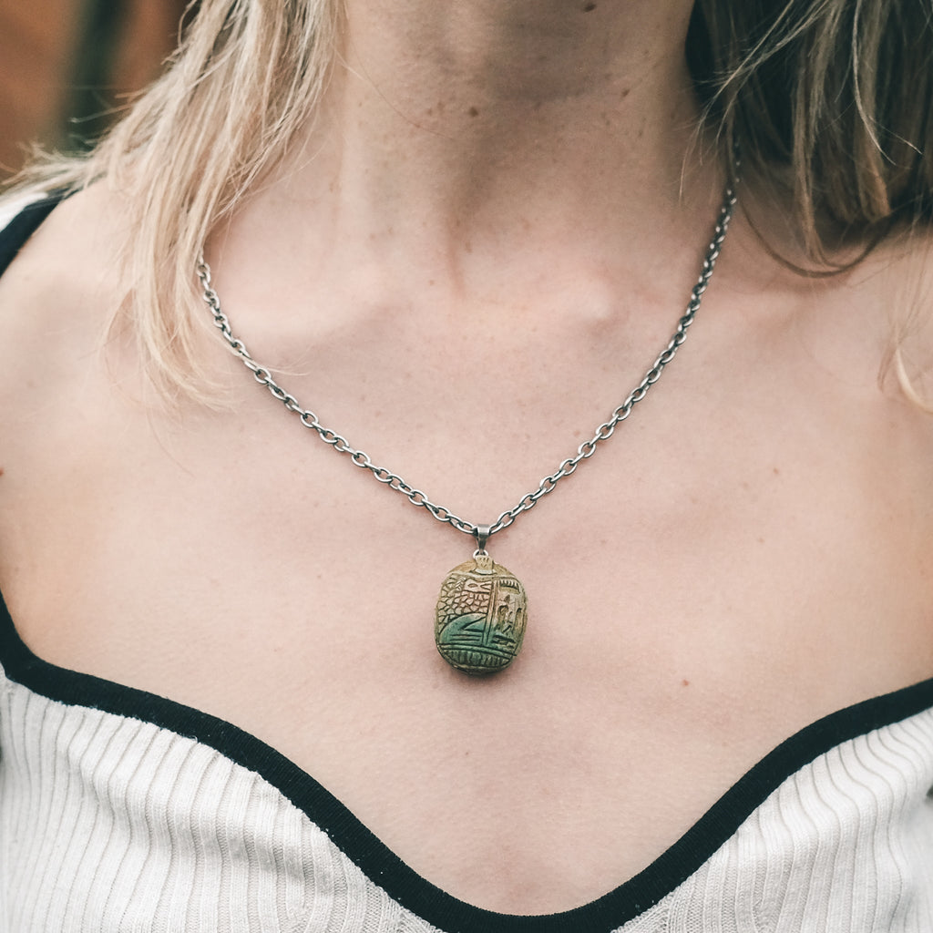 1920s Faience Scarab Pendant - Lost Owl Jewelry
