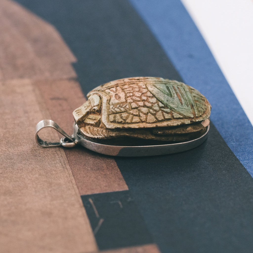 1920s Faience Scarab Pendant - Lost Owl Jewelry