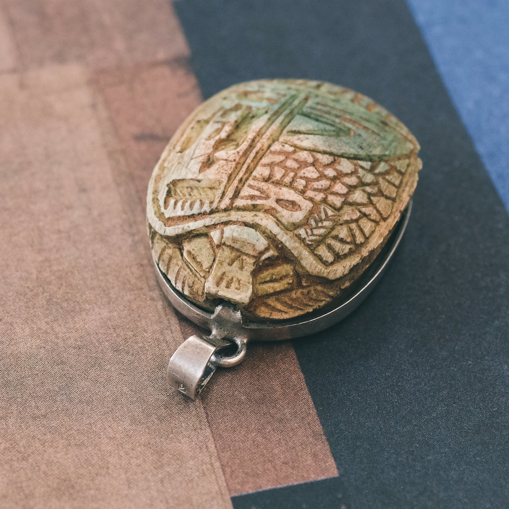 1920s Faience Scarab Pendant - Lost Owl Jewelry