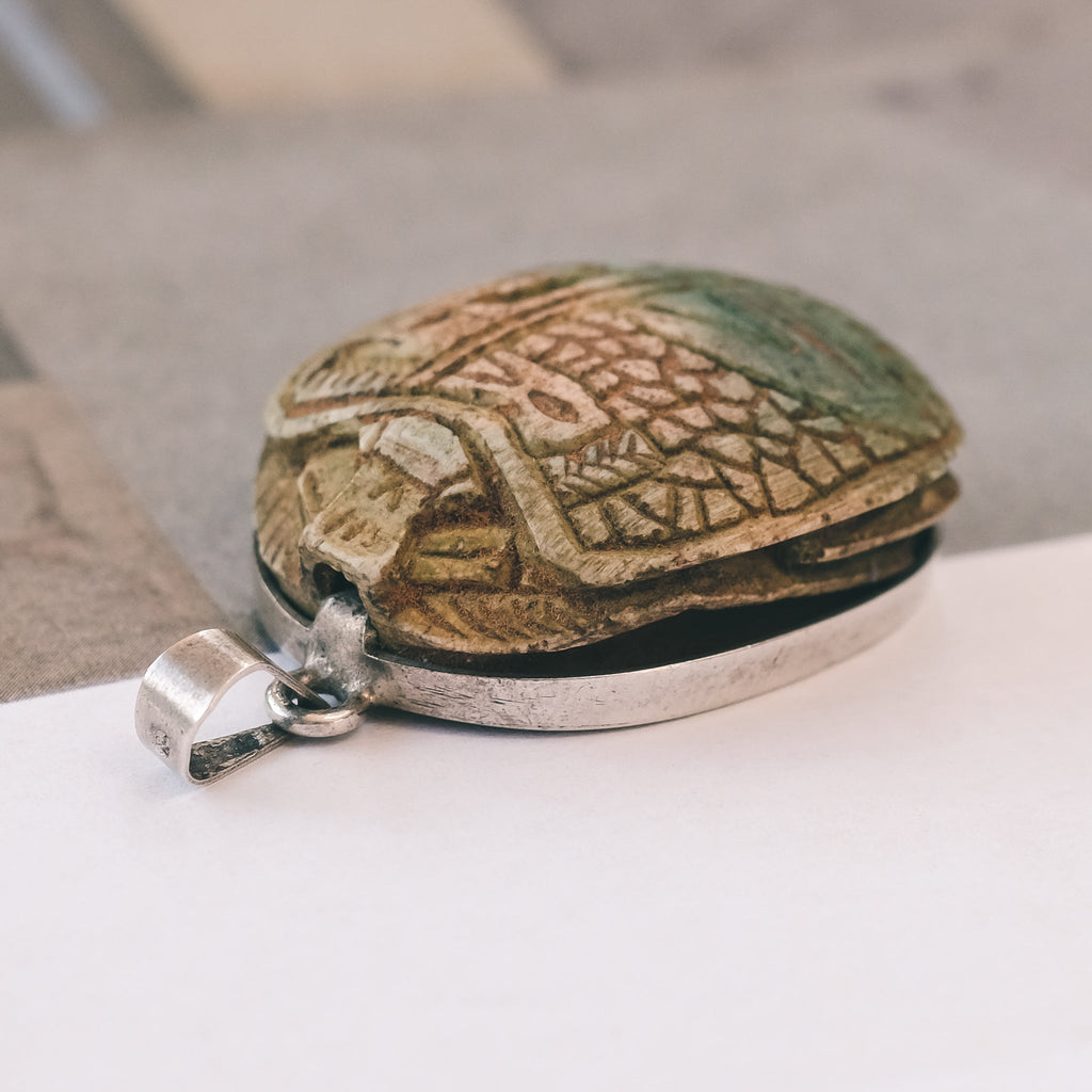 1920s Faience Scarab Pendant - Lost Owl Jewelry