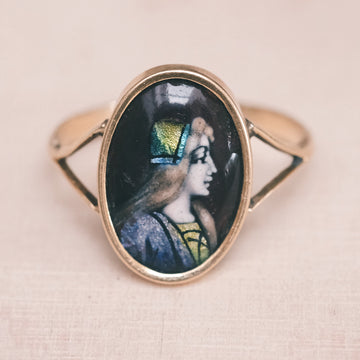 1920s Limoges Enamel Portrait Ring - Lost Owl Jewelry