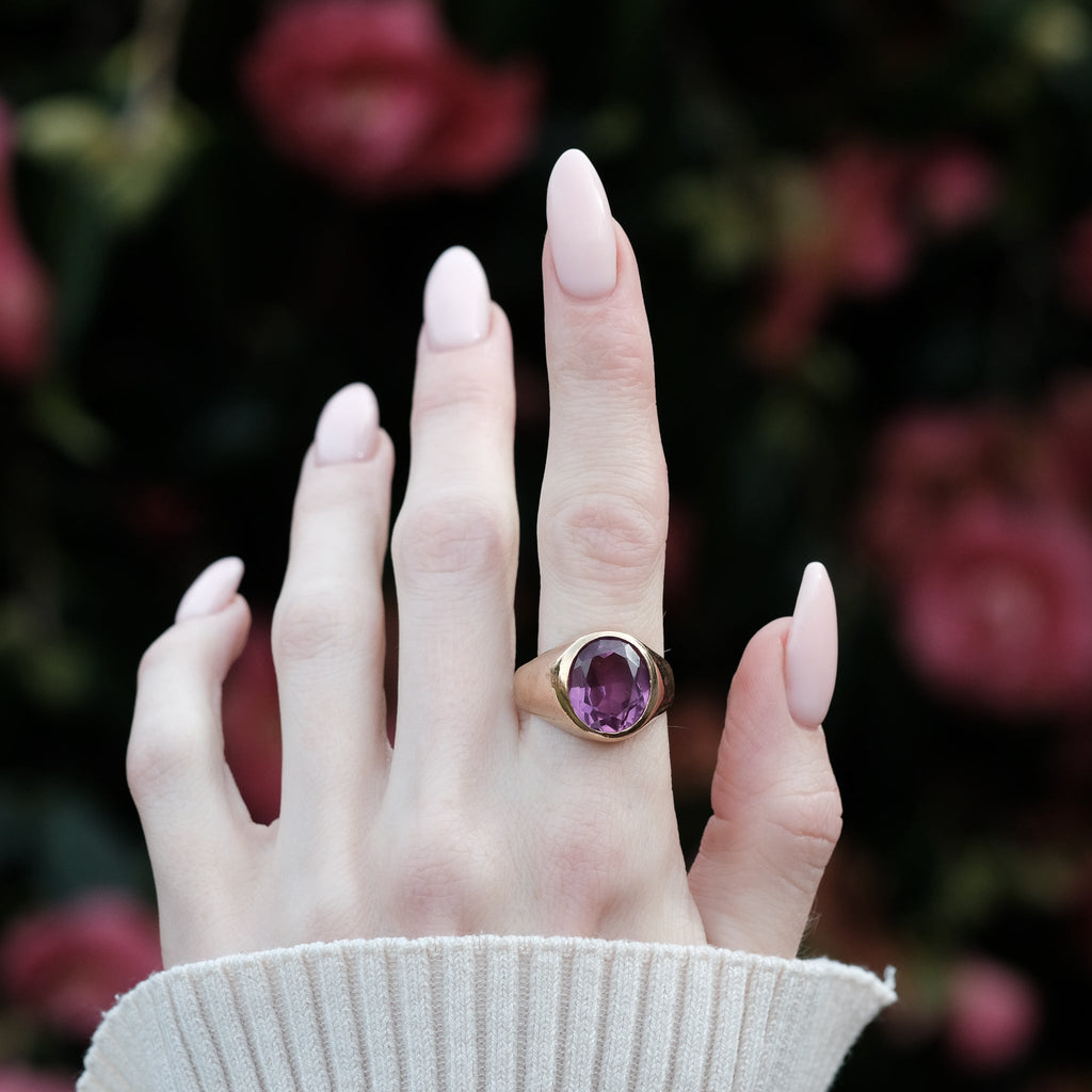 1930s Pink Sapphire Signet Ring - Lost Owl Jewelry