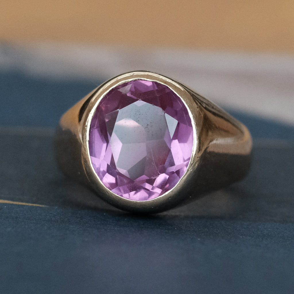 1930s Pink Sapphire Signet Ring - Lost Owl Jewelry