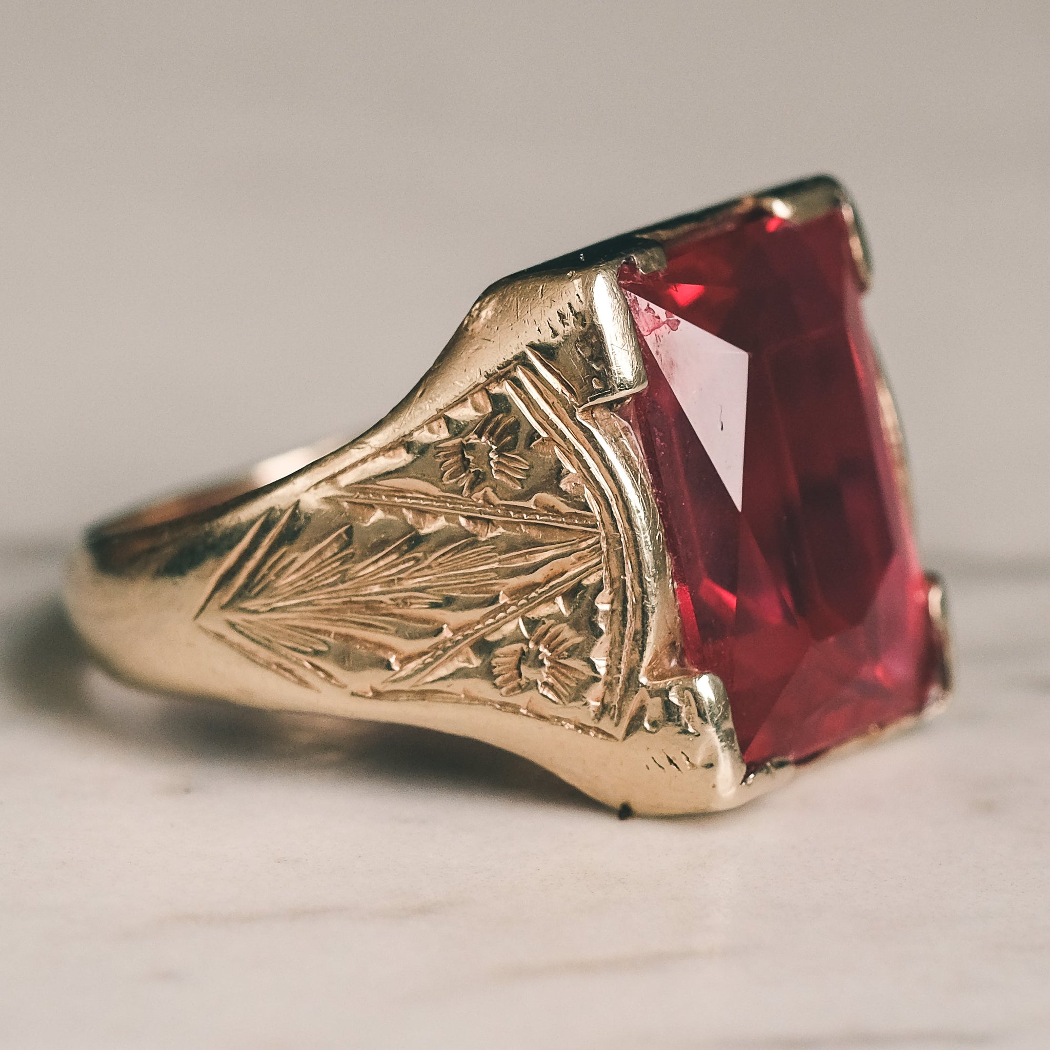1930s Statement Ruby Ring – Lost Owl Jewelry - Main Image