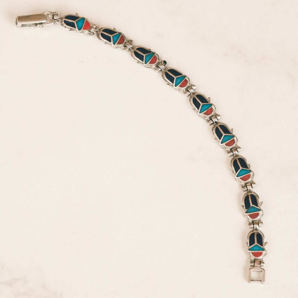 1950s Egyptian Scarab Train Bracelet - Lost Owl Jewelry