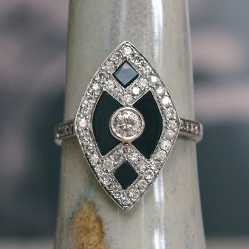 1950s Onyx & Diamond Marquise Ring - Lost Owl Jewelry