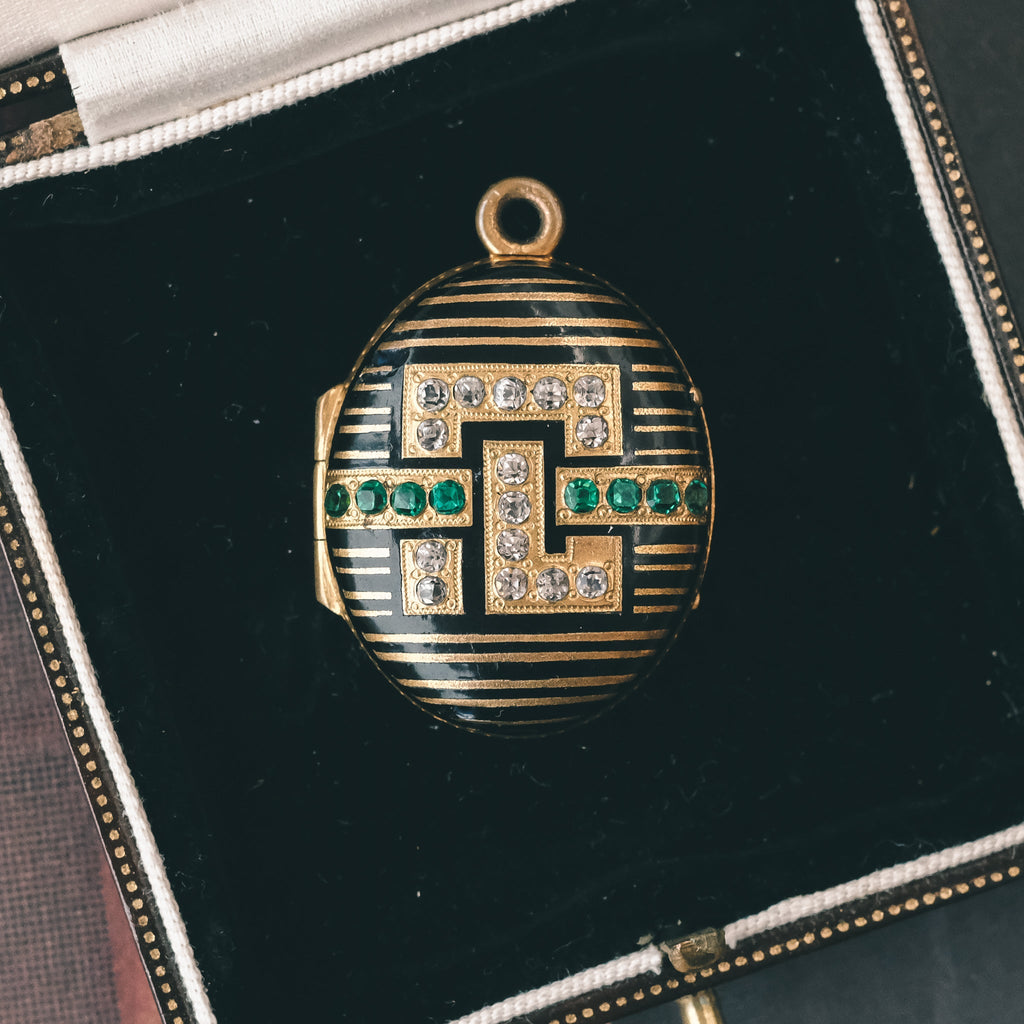1950s Striped Enamel Locket - Lost Owl Jewelry