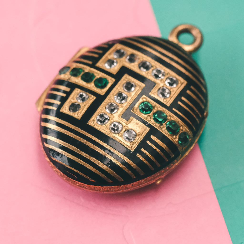 1950s Striped Enamel Locket - Lost Owl Jewelry