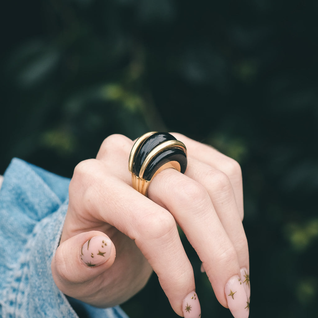 1960s Black & Gold Bombé Ring - Lost Owl Jewelry