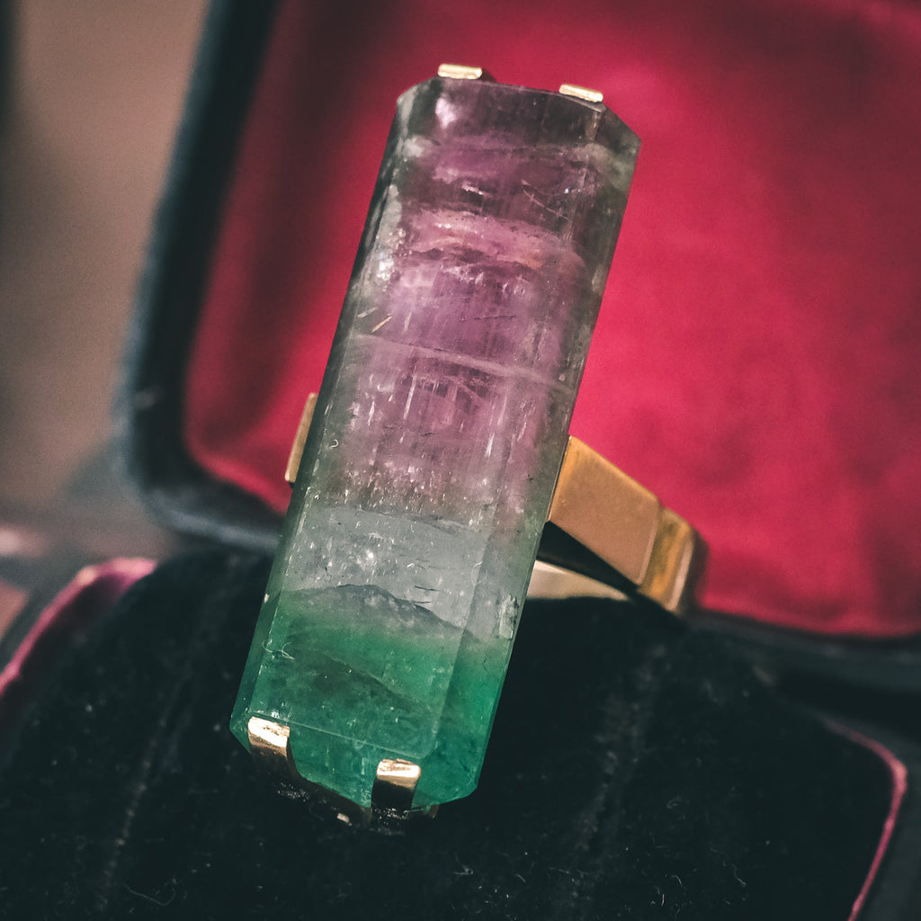 1969 Watermelon Tourmaline Ring - Lost Owl Jewelry