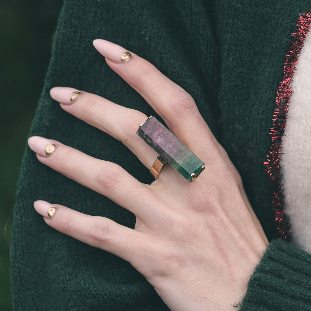 1969 Watermelon Tourmaline Ring - Lost Owl Jewelry