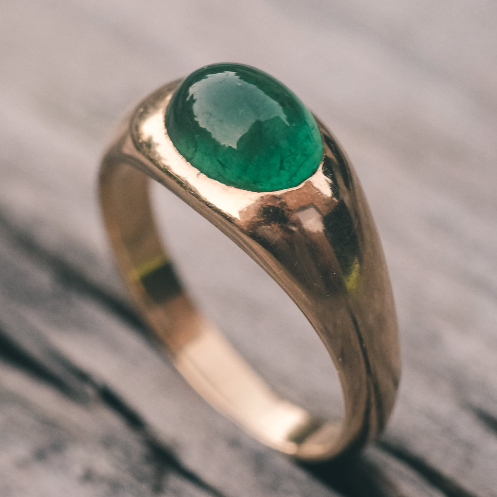 1970s Emerald Cabochon Ring - Lost Owl Jewelry