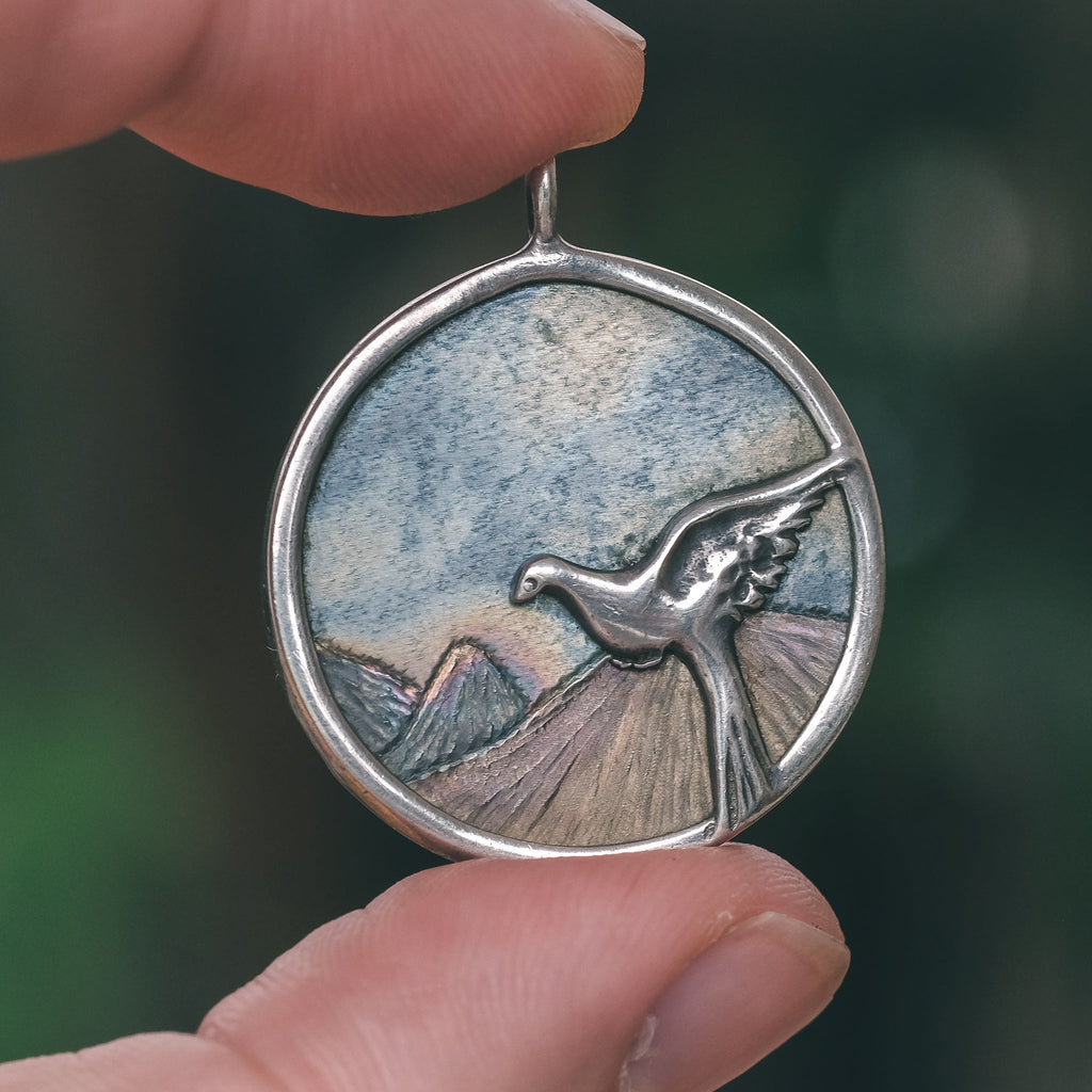 1970s Titanium Landscape Pendant by Dust - Lost Owl Jewelry