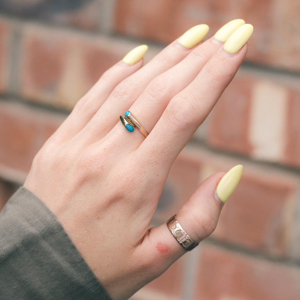 1970s Turquoise Crossover Ring - Lost Owl Jewelry