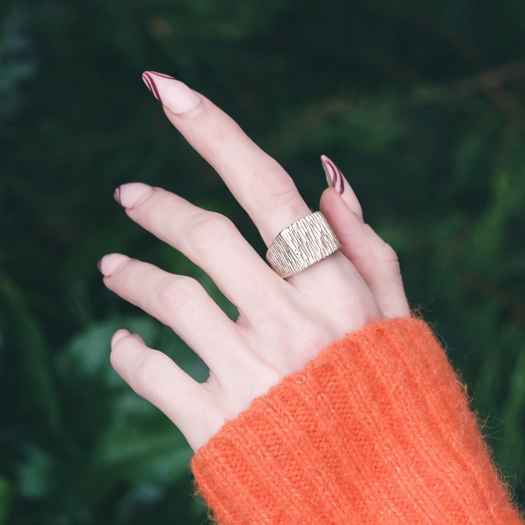 1971 "Wood Bark" Signet Ring - Lost Owl Jewelry