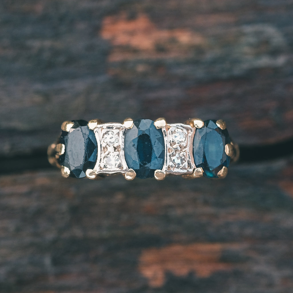 1973 Sapphire Trilogy Ring - Lost Owl Jewelry