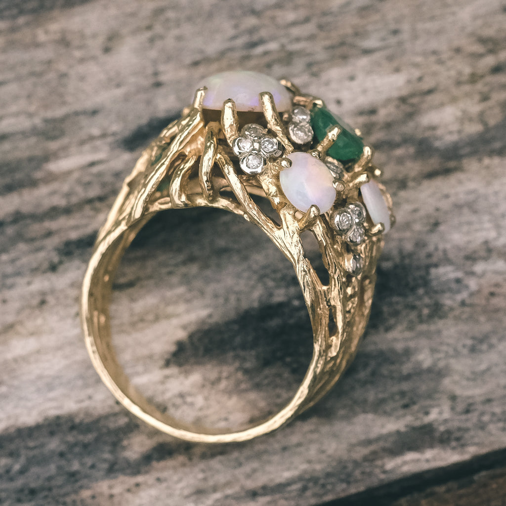 1978 Emerald & Opal Nest Ring - Lost Owl Jewelry