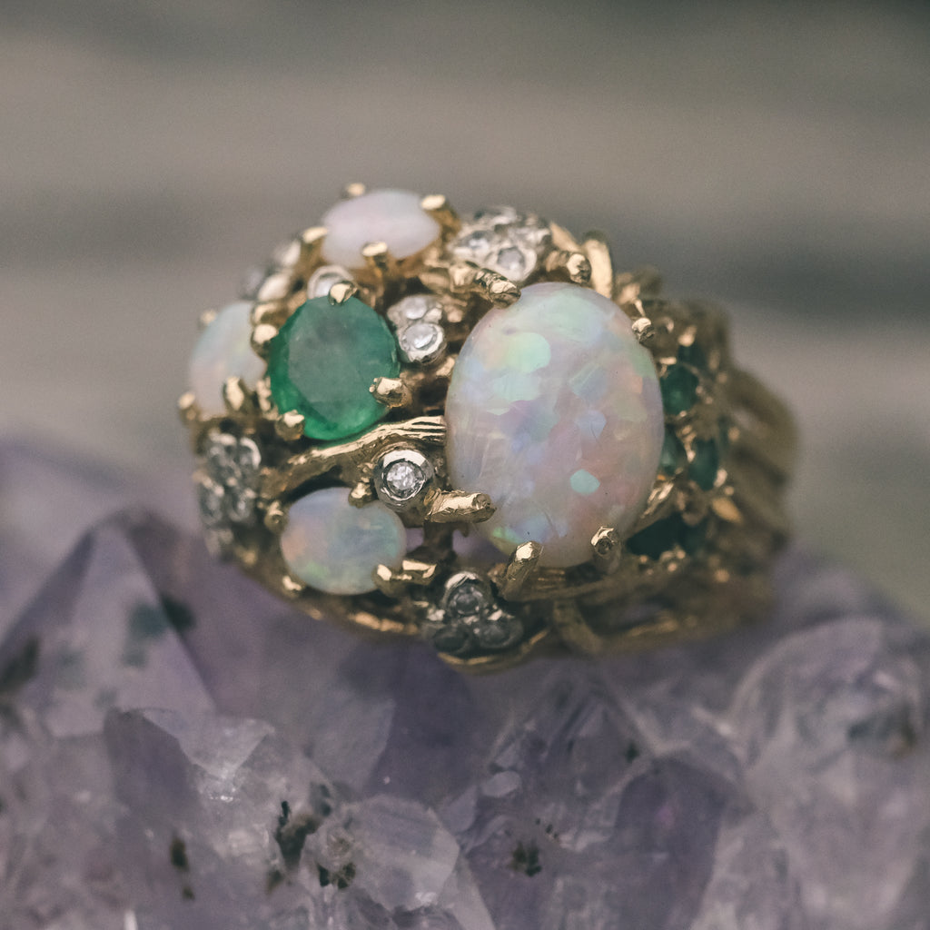 1978 Emerald & Opal Nest Ring - Lost Owl Jewelry