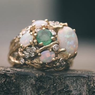 1978 Emerald & Opal Nest Ring - Lost Owl Jewelry