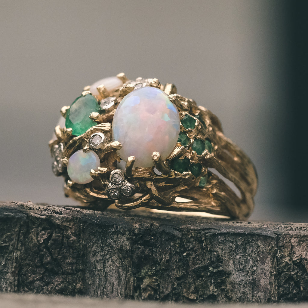 1978 Emerald & Opal Nest Ring - Lost Owl Jewelry