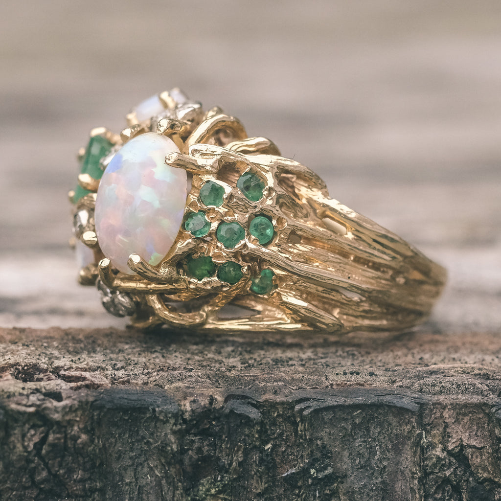 1978 Emerald & Opal Nest Ring - Lost Owl Jewelry