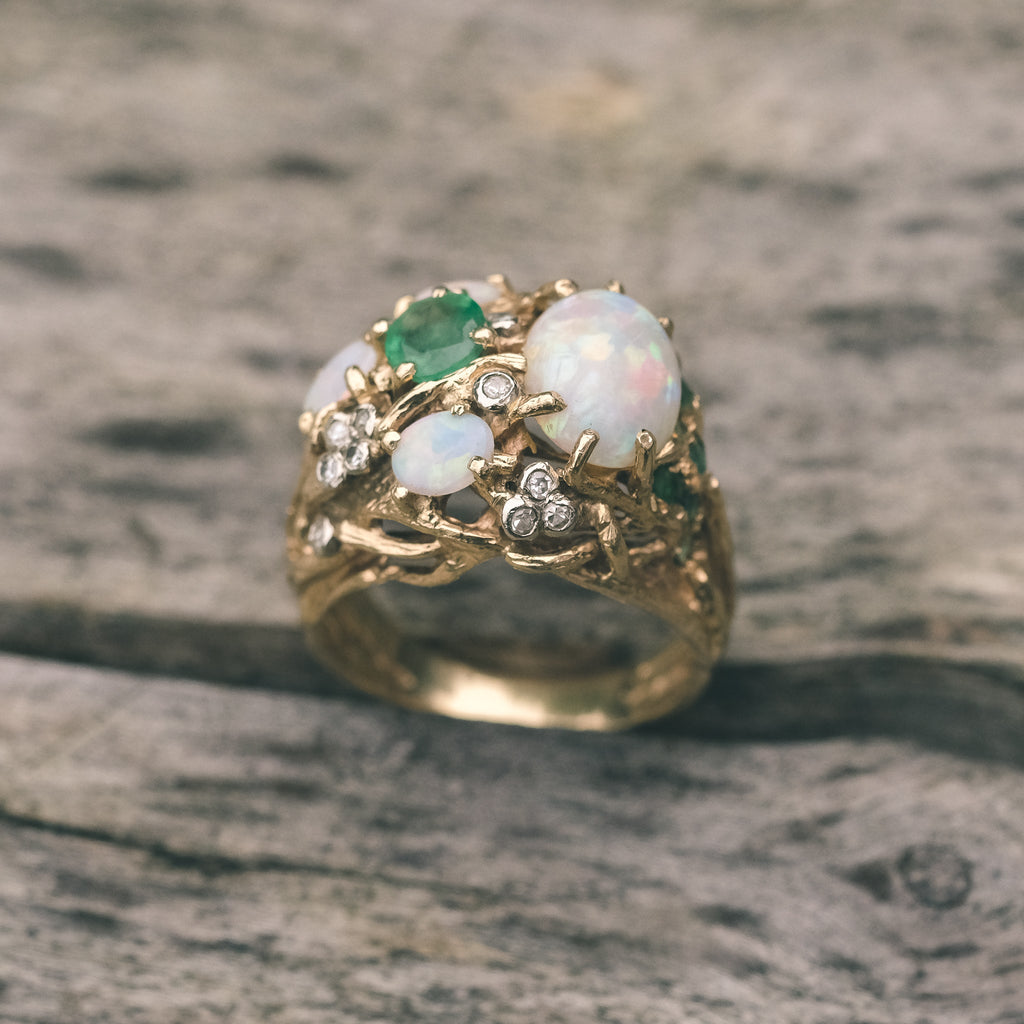 1978 Emerald & Opal Nest Ring - Lost Owl Jewelry