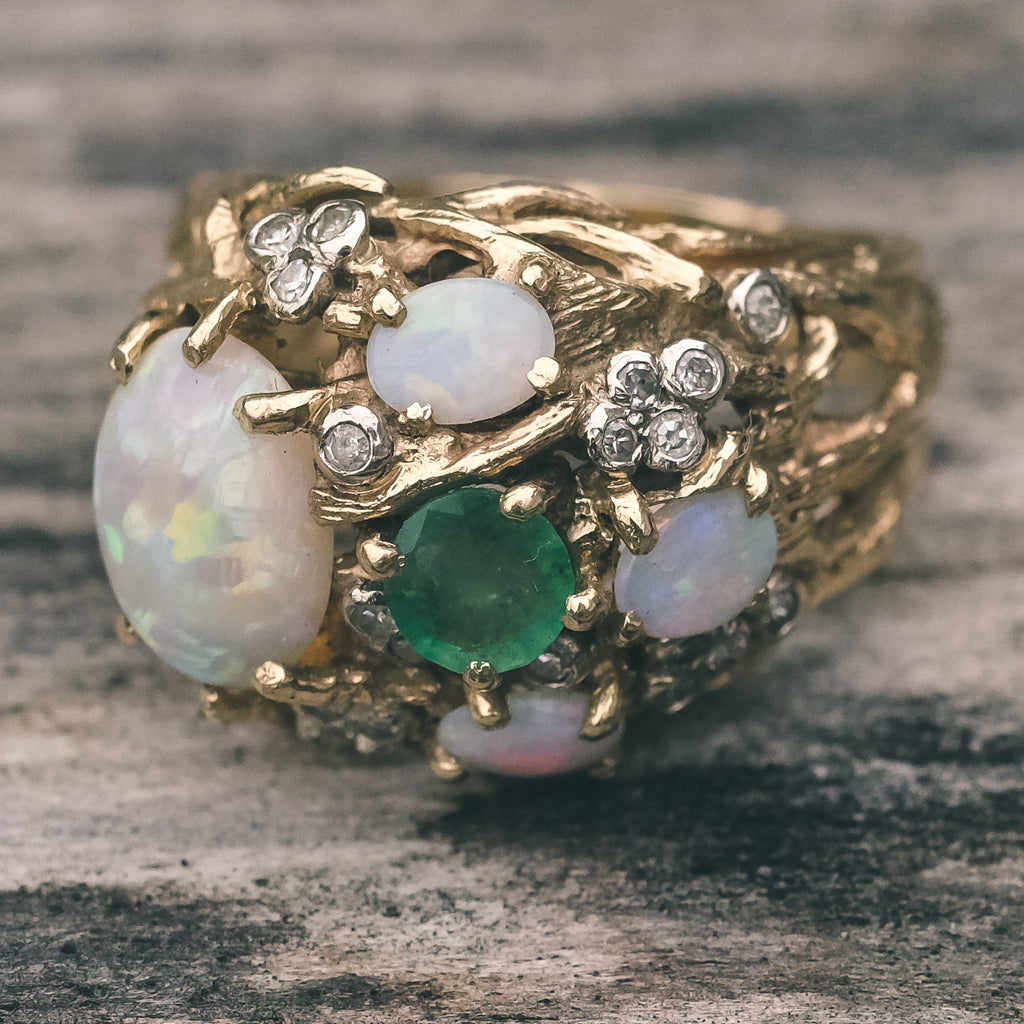 1978 Emerald & Opal Nest Ring - Lost Owl Jewelry
