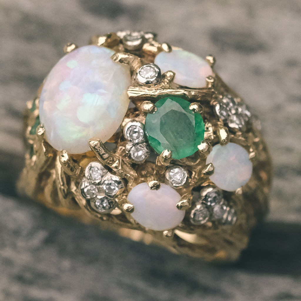 1978 Emerald & Opal Nest Ring - Lost Owl Jewelry