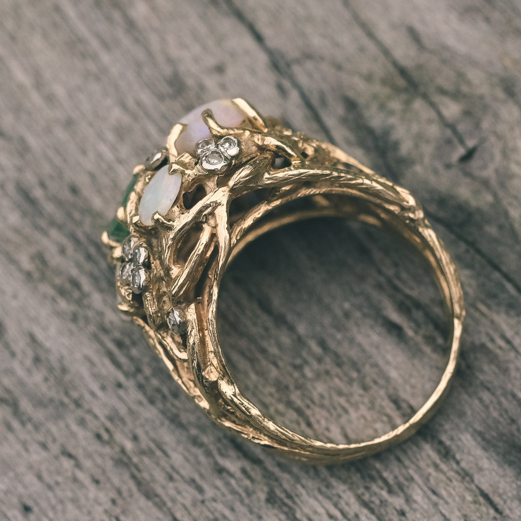 1978 Emerald & Opal Nest Ring - Lost Owl Jewelry