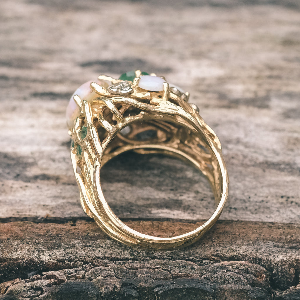 1978 Emerald & Opal Nest Ring - Lost Owl Jewelry