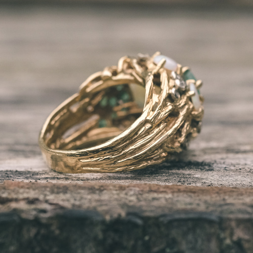 1978 Emerald & Opal Nest Ring - Lost Owl Jewelry