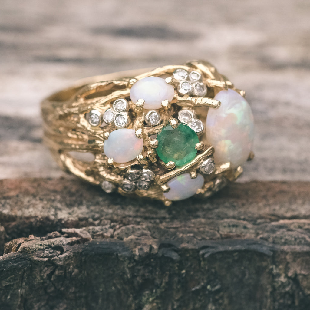 1978 Emerald & Opal Nest Ring - Lost Owl Jewelry