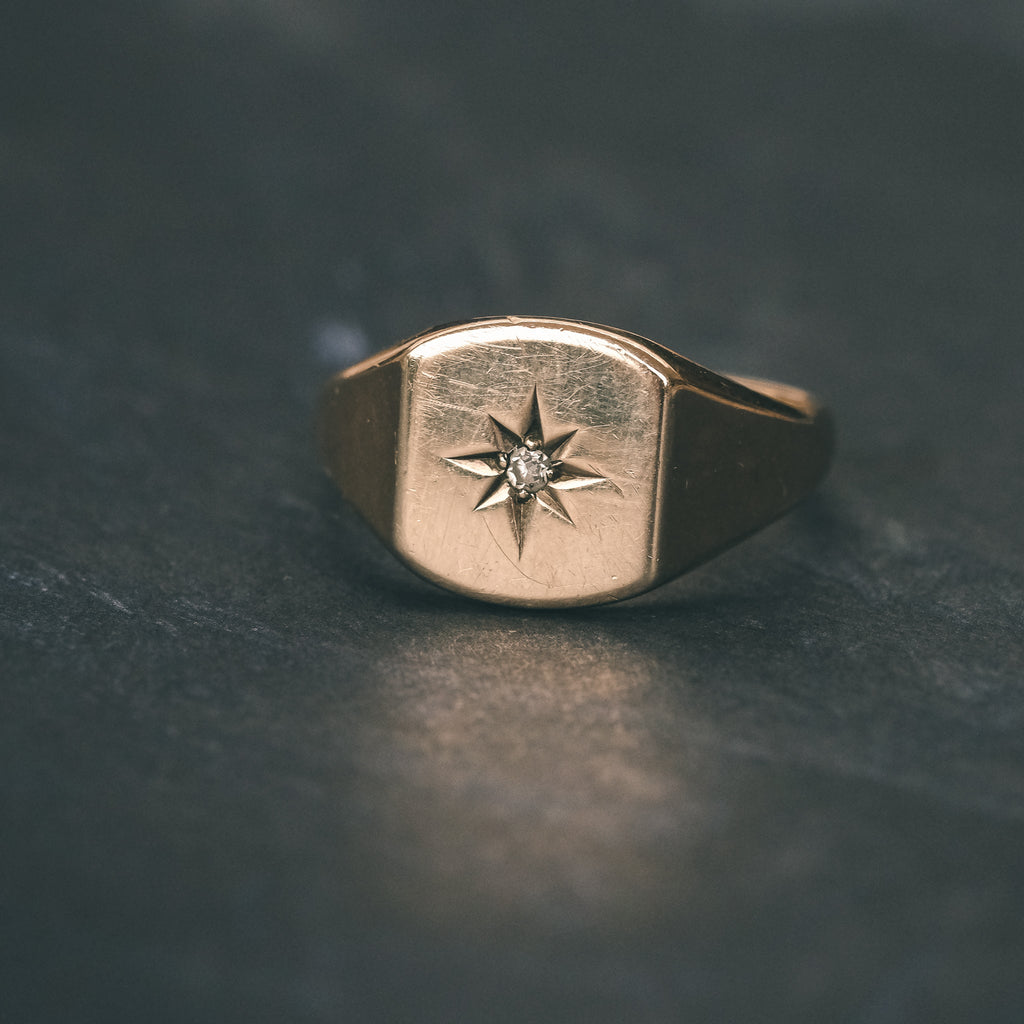 1978 North Star Diamond Signet Ring - Lost Owl Jewelry