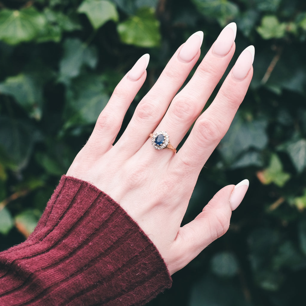 1979 Sapphire Oval Cluster Ring - Lost Owl Jewelry