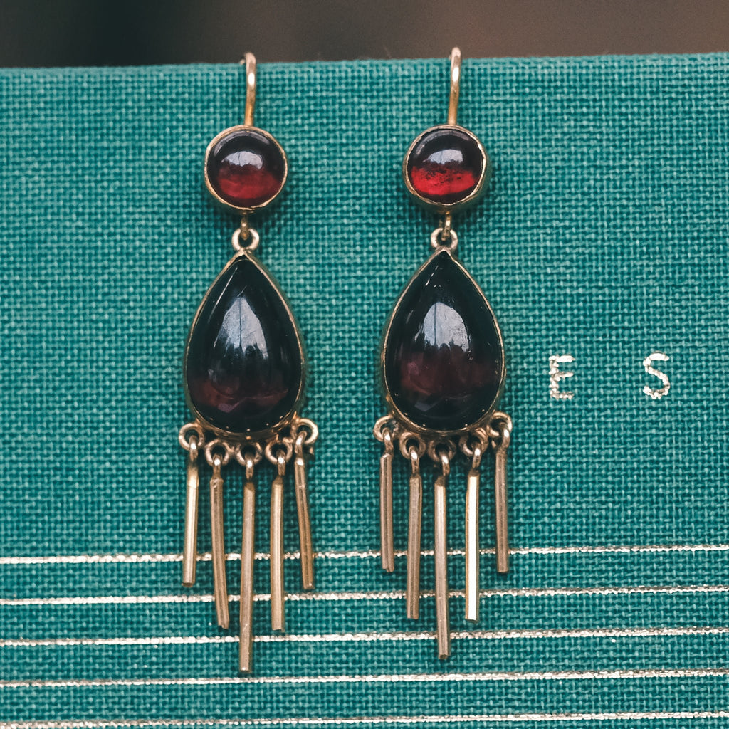 1980s Blood Drop Garnet Earrings - Lost Owl Jewelry