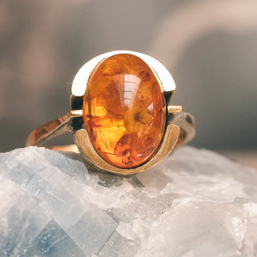 1980s Modernist Amber Ring - Lost Owl Jewelry