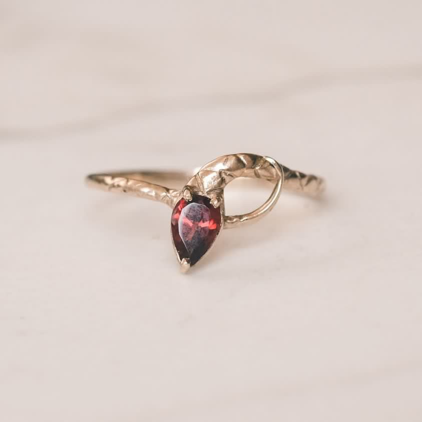 1989 Garnet Snake Ring - Lost Owl Jewelry